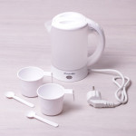 Чайник 0.6л електричний пластиковий, білий-матовий з чашками та ложками A1718a
