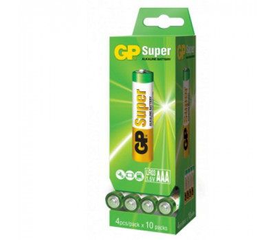 Батарейка GP SUPER ALKALINE 1.5 24A-2DP40-S4 LR03  щелочная, LR03 AAA