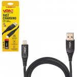 Кабель  VOIN CC-4202L BK USB - Lightning 3А, 2m, black (быстрая зарядка/передача данных)
