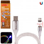 Кабель магнітний Multicolor LED VOIN USB - Type C 3А, 1m, (швидка зарядка / передача даних)