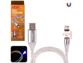 Кабель магнітний Multicolor LED VOIN USB - Type C 3А, 1m, (швидка зарядка / передача даних) / Кабелі USB