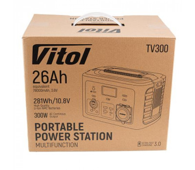 Портативне джерело живлення Vitol TV300, 220В/300Вт/Li-ion NCM 281Вт/год, чистий. сінус