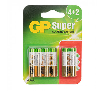 Батарейка GP SUPER ALKALINE 1.5V 24A-U6  щелочная,  LR03, AAA блистер