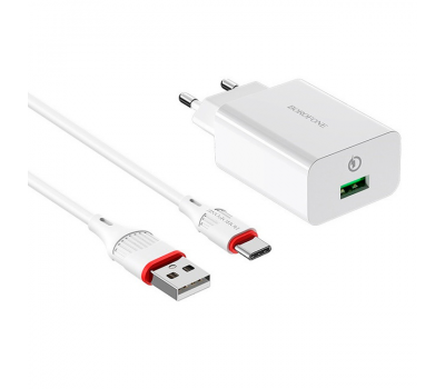 Набір BOROFONE BA21A СЗУ+ кабель Type-C, 1xUSB, 3A, кабель 1м, White, Blister
