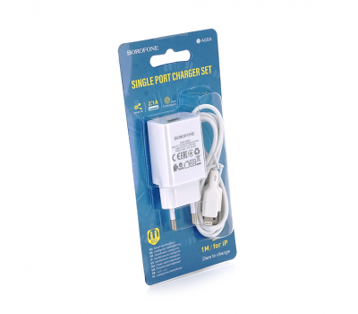Набір BOROFONE BA68A СЗУ 1xUSB+ кабель Lighting, 2.1A, 1м, White, Blister-box