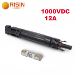 Коннектор RISIN MC4, под встроенный плавкий предохранитель (в комплекте), 12А,1000 В, 0.5mmΩ, огнестойкость UL94-VO,IP67, -40℃--+90℃, Black