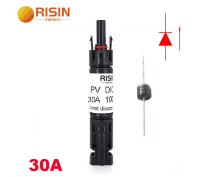 Коннектор RISIN MC4, с диодом постоянного тока, 30А,1000 В, 0.5mmΩ, огнестойкость UL94-VO,IP67, -40℃--+90℃, Black