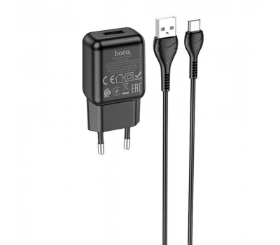 Набір СЗУ 110-240V HOCO C96A+ кабель Type-C, 1xUSB, 2.1A, кабель 1м, Black, Blister