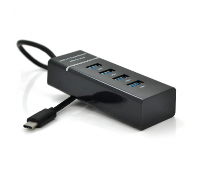 Хаб Type-C, 4 порти USB 3.0, 20 см, Black, Blister