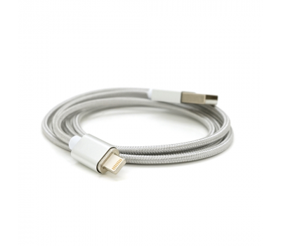 Магнітний кабель USB 2.0/Lighting, 1m, 2А, індикатор заряду, тканинне обплетення, знімач, Silver, Blister ( під наконечник 1938 )