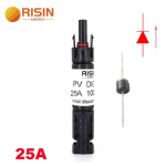 Коннектор RISIN MC4, с диодом постоянного тока, 25А,1000 В, 0.5mmΩ, огнестойкость UL94-VO,IP67, -40℃--+90℃, Black