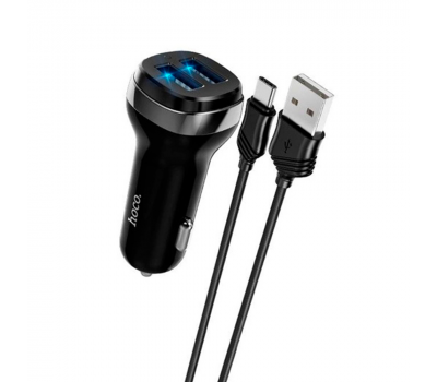 Набір АЗУ 12-24V HOCO Z40+ кабель Type-C, 2xUSB, 2.4A, кабель 1м, Black, Box