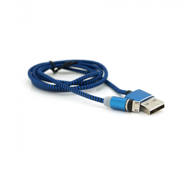 Магнітний кабель Ninja USB 2.0/Micro, 1m, 2А, індикатор заряду, тканинне обплетення, броньований, знімач, Blue, Blister-Box