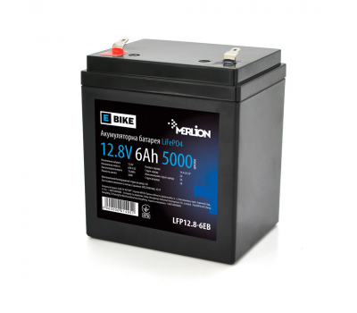Літій-залізо-фосфатний акумулятор Merlion LiFePO4 12.8V 6AH (4S1P/BMS-5A), (90х70х101(107)) для електротранспорту, 5000 циклів, Q12