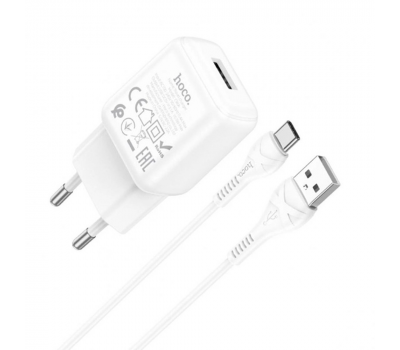 Набір СЗУ 110-240V HOCO C96A+ кабель Type-C, 1xUSB, 2.1A, кабель 1м, White, Blister