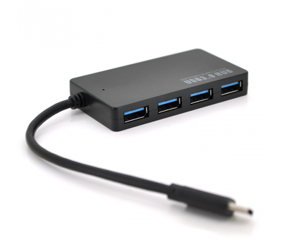 Хаб Type-C, 4 порти USB 3.0, до 5Gb/s, Black, Blister