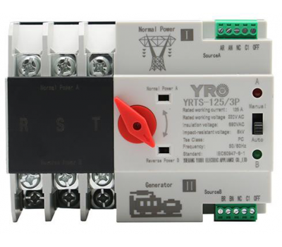 Автомат ввода резерва (АВР) трехполюсный YRQ2PC-125, 400V/125A на DIN-рейку для генераторов