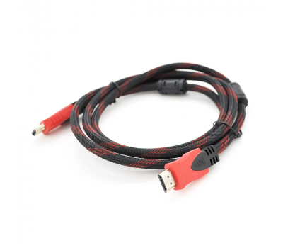 Кабель Merlion HDMI-HDMI 25m, v1.4, OD-7.4mm, 2 фільтра, обплетення, круглий Black / RED, коннектор RED / Black, (Пакет) Q20