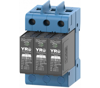 Фотогальваническая защита от перенапряжения постоянного тока YRSP-D2 DC SPD 3P 20-40KA 1000Vdc T2 трехполюсный