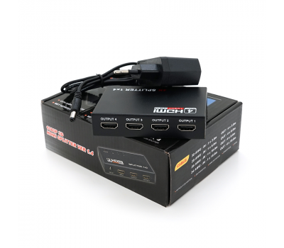Активный HDMI сплитер 1=>4 порта, 3D, 1080Р, 4K, 1,4 версия, DC5V/2A Q50, Box