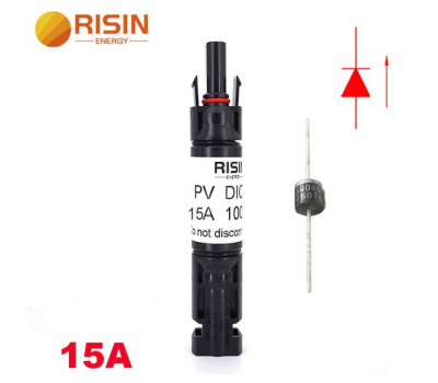 Коннектор RISIN MC4, с диодом постоянного тока, 15А,1000 В, 0.5mmΩ, огнестойкость UL94-VO,IP67, -40℃--+90℃, Black