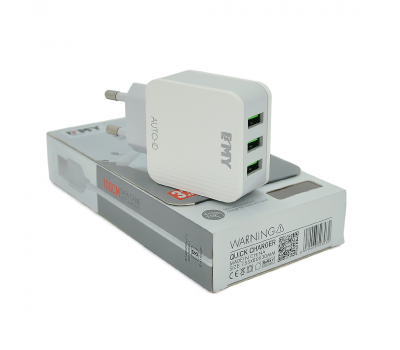 Набор 2 в 1 СЗУ With Iphone Cable 110-240V MY-A303, 3 x USB, 5V/15W, Output: 5V/3.1A, White, Blister- box, Q25