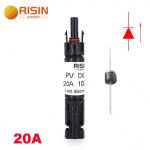 Коннектор RISIN MC4, с диодом постоянного тока, 20А,1000 В, 0.5mmΩ, огнестойкость UL94-VO,IP67, -40℃--+90℃, Black