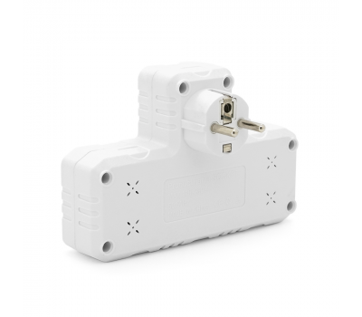 Розетка трійник Т-подібний із заземленням F303-White, 2 розетки+2USB+1Type-C, 2500W, 10A, 110-250V~Max, Blister