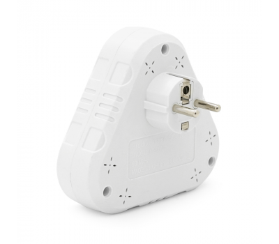 Розетка трійник із заземленням F202-White, 2 розетки+3USB(1А), 2500W, 10A, 110-250V~Max, Blister