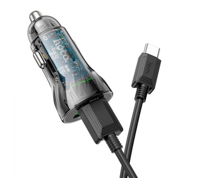 Набір АЗУ 12-24V HOCO Z47 кабель Type-C, 2xUSB 3.0, 2.4A, кабель 1м, Black, Box