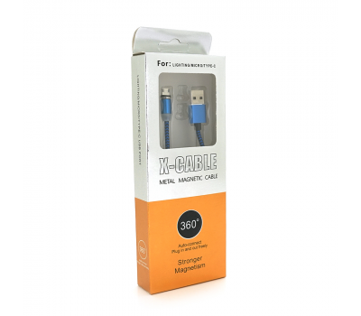 Магнітний кабель Ninja USB 2.0/Micro, 1m, 2А, індикатор заряду, тканинне обплетення, броньований, знімач, Blue, Blister-Box