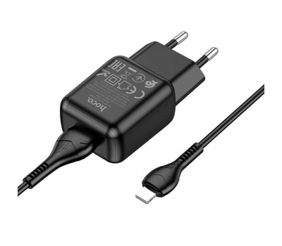 Набір СЗУ 110-240V HOCO C96A+ кабель Lighting, 1xUSB, 2.1A, кабель 1м, Black, Blister