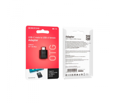 Перехідник Borofone BV18 USB3.0(F) => Type-C(M), Black, Blister