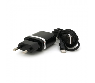 Набор СЗУ 110-240V HOCO C12+ кабель Lighting, 1xUSB, 2.4A, кабель 1м, Black, Blister