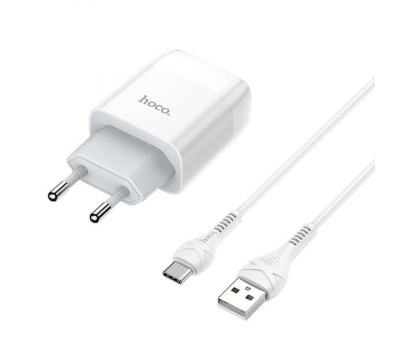 Набір СЗУ 110-240V HOCO C73A+ кабель Type-C, 2xUSB, 2.4A, кабель 1м, White, Blister