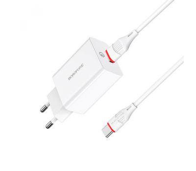 Набір BOROFONE BA21A СЗУ+ кабель Type-C, 1xUSB, 3A, кабель 1м, White, Blister