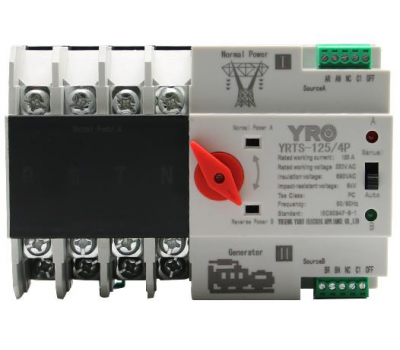 Автомат ввода резерва (АВР) четырехполюсный YRQ2PC-125, 400V/125A на DIN-рейку для генераторов