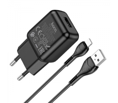 Набір СЗУ 110-240V HOCO C96A+ кабель Lighting, 1xUSB, 2.1A, кабель 1м, Black, Blister