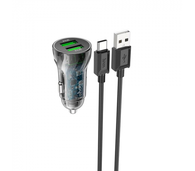 Набір АЗУ 12-24V HOCO Z47 кабель Type-C, 2xUSB 3.0, 2.4A, кабель 1м, Black, Box