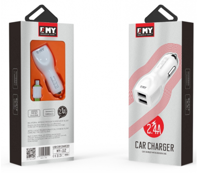 Набір 2 в 1 АЗУ With Iphone Cable DC12-24V MY-112, 2 x USB, 5V / 12W, Output: 5V / 2.4A, White, Blister- box, Q25