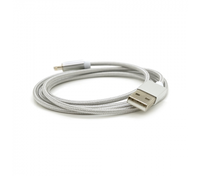 Магнітний кабель USB 2.0/Lighting, 1m, 2А, індикатор заряду, тканинне обплетення, знімач, Silver, Blister ( під наконечник 1938 )
