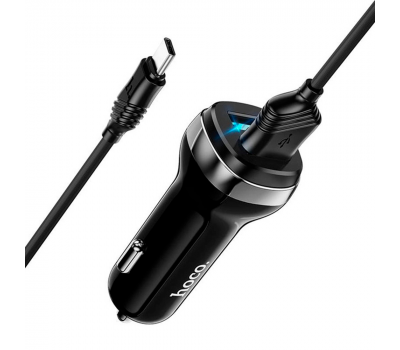 Набір АЗУ 12-24V HOCO Z40+ кабель Type-C, 2xUSB, 2.4A, кабель 1м, Black, Box