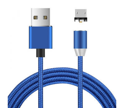 Магнітний кабель Ninja USB 2.0/Micro, 1m, 2А, індикатор заряду, тканинне обплетення, броньований, знімач, Blue, Blister-Box