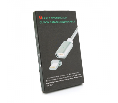 Магнітний кабель USB 2.0/Lighting, 1m, 2А, індикатор заряду, тканинне обплетення, знімач, Silver, Blister ( під наконечник 1938 )