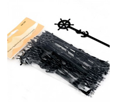 Паличка пластикова для змішування "штурвал" чорного кольору L 16 см (25 шт)