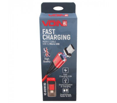 Кабель магнітний VOIN USB - Micro USB 3А, 1m, red (швидка зарядка/передача даних) (VC-6101M RD)