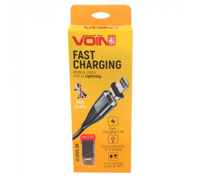 Кабель магнітний VOIN USB - Lightning 3А, 1m, black (швидка зарядка/передача даних) (VL-6101L BK)
