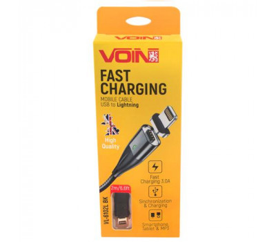 Кабель магнитный VOIN USB - Lightning 3А, 2m, black (быстрая зарядка/передача данных) (VL-6102L BK)