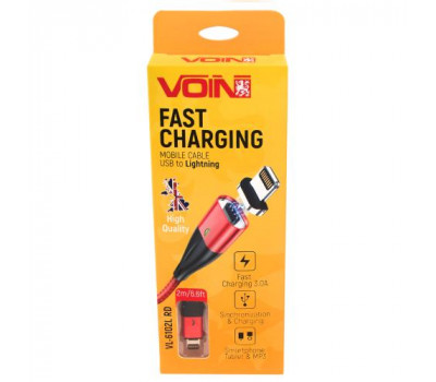 Кабель магнітний VOIN USB - Lightning 3А, 2m, red (швидка зарядка/передача даних) (VL-6102L RD)