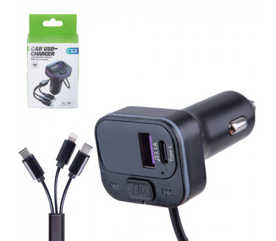 Модулятор FM 5в1 CS3 12-24v USB 5V-3.1A Type C 5V-3.1A 3in1 charging cable BT5.0 RGB-ambient light (C53)